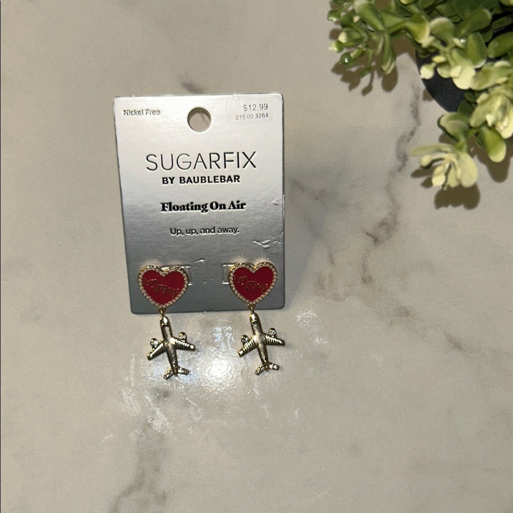 BaubleBar Red Heart and Silver Airplane Earrings